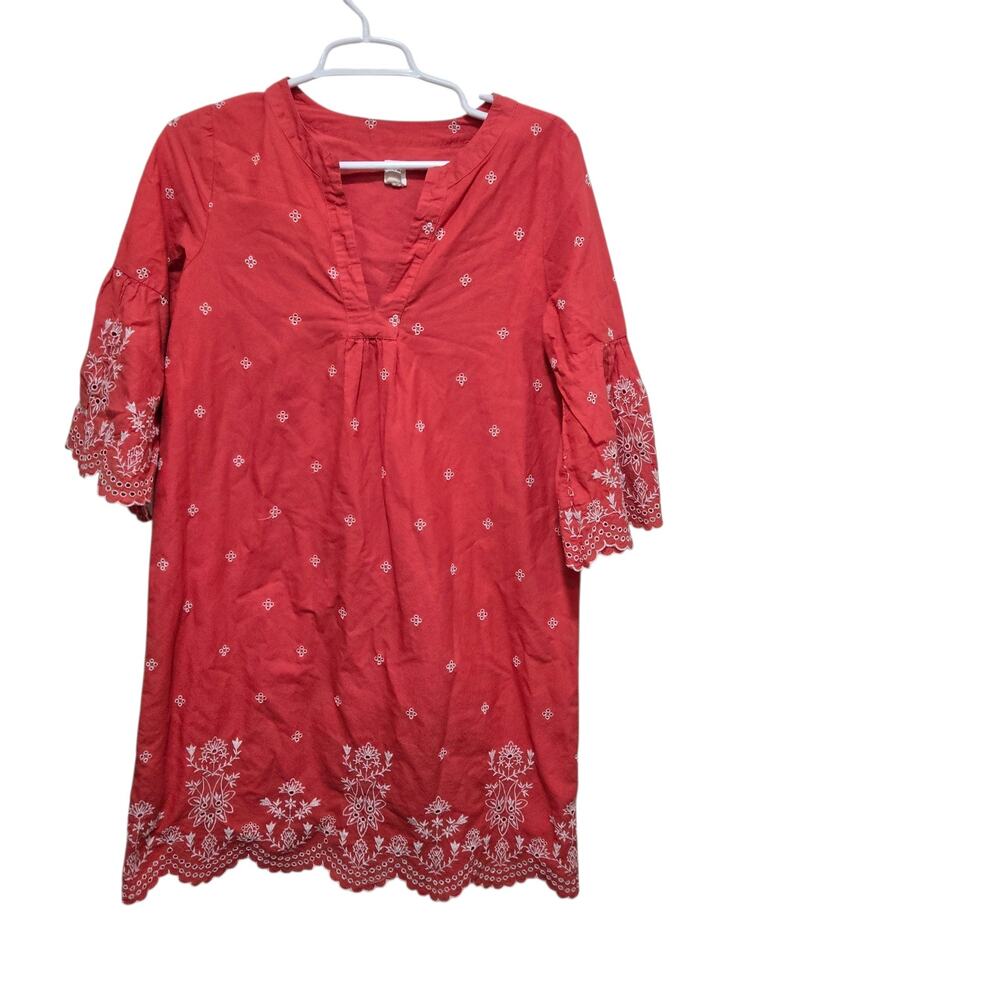 GAP Embroidered Cotton Shift Dress Bell Sleeve Boho Small